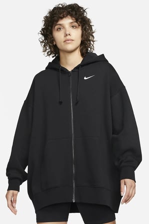 Nike Sportswear Essentials Oversize Fleece Full Zip Hoodie Kadın Geniş Kalıp Kapüşonlu Sweatshirt Siyah