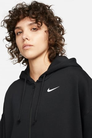 Nike Sportswear Essentials Oversize Fleece Full Zip Hoodie Kadın Geniş Kalıp Kapüşonlu Sweatshirt Siyah