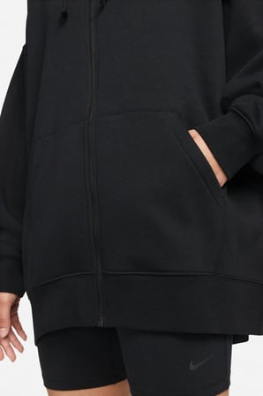 Nike Sportswear Essentials Oversize Fleece Full Zip Hoodie Kadın Geniş Kalıp Kapüşonlu Sweatshirt Siyah