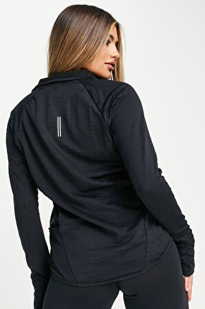 Nike Terma Fit Element 1/2 Zip Running Yarım Fermuarlı Yan Cepli Kadın Koşu Sweatshirt Siyah