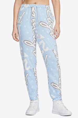 Nike Jordan Fleece Allover Printed Loose Fit Pants Kadın Bol Kesim Eşofman Altı Mavi