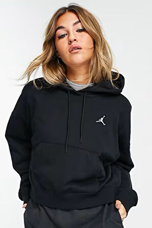 Nike Jordan Essentialen Fleece Hoodie Loose Fit Black Kadın Büyük Beden Kapüşonlu Sweatshirt Siyah