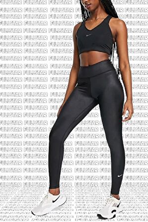 Nike One Dri Fit Training Shine Black Leggings Toparlayıcı 2 İç Cepli Siyah Parlak Tayt