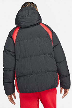 Nike Jordan Essentials Puffer Full Zip Hoodie Jacket Erkek Kapüşonlu Şişme Mont Siyah Kırmızı