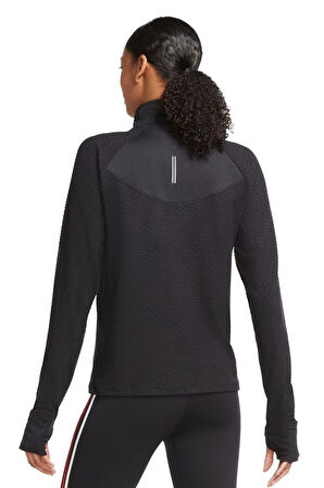 Nike Therma Dri-Fit Yarım Fermuarlı El Korumalı Koşu Üstü Siyah