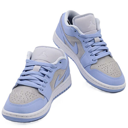 Nike Air Jordan 1 Low Womens Leather Sneaker Hakiki Deri Kadın Günlük Spor Ayakkabı Gri Mavi