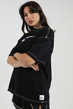 Nike Sportswear Oversized Big Swoosh Tee Swooslu Bol Kesim Siyah Tişört