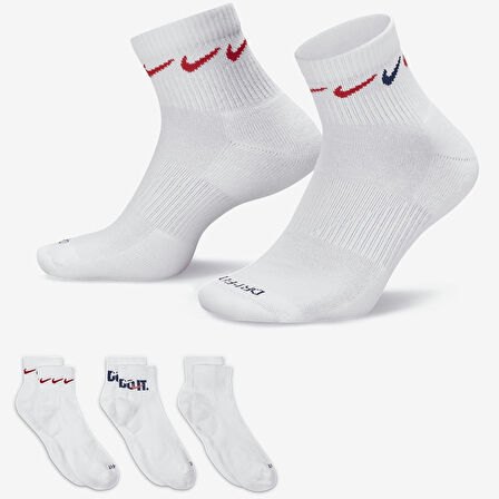 Nike Dri Fit Everyday Plus Cushioned Training Ankle Socks (3 Pairs) Unisex Çeyrek Bilekli Çorap 3 Çift Beyaz