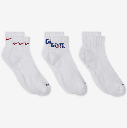 Nike Dri Fit Everyday Plus Cushioned Training Ankle Socks (3 Pairs) Unisex Çeyrek Bilekli Çorap 3 Çift Beyaz