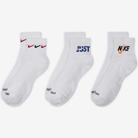 Nike Dri Fit Everyday Plus Cushioned Training Ankle Socks (3 Pairs) Unisex Çeyrek Bilekli Çorap 3 Çift Beyaz