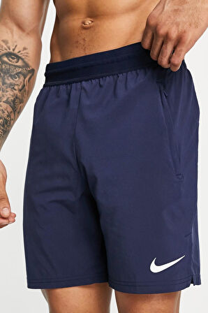 Nike Pro Dri Fit Flex Vent Max 8 inch Shorts Fermuarlı Erkek Antrenman Şortu Lacivert