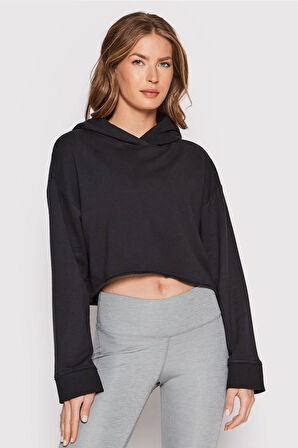 Nike Yoga Luxe Cropped Fleece Training Hoodie Kadın Büyük Beden Crop Sweatshirt Siyah