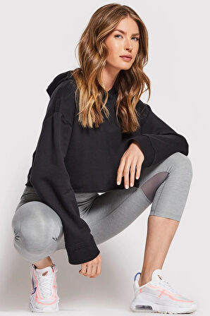 Nike Yoga Luxe Cropped Fleece Training Hoodie Kadın Büyük Beden Crop Sweatshirt Siyah