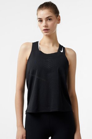 Nike Dri Fit ADV Aeroswift Singlet Womens Tank Kadın Reflektörlü Koşu Antreman Atleti Siyah