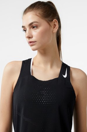 Nike Dri Fit ADV Aeroswift Singlet Womens Tank Kadın Reflektörlü Koşu Antreman Atleti Siyah