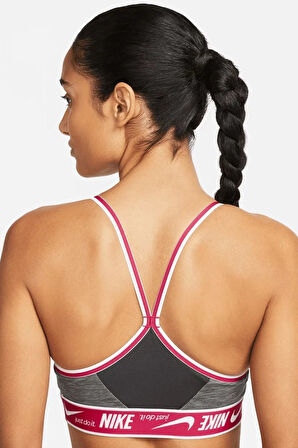 Nike Training Indy Dri Fit Light Support Swoosh Taping Sports Bra Büstiyer Sporcu Sütyeni Gri