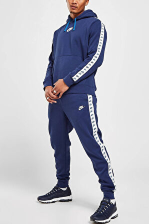 Nike Club Fleece Zeus Tape Graphics Track Suit Kapüşonlu Şardonlu Eşofman Takımı Lacivert