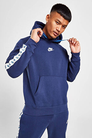 Nike Club Fleece Zeus Tape Graphics Track Suit Kapüşonlu Şardonlu Eşofman Takımı Lacivert