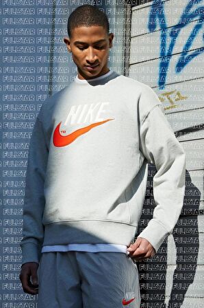 Nike Sportswear Overshirt Mens Oversized Fite Bol Kesim Gri Sweatshirt