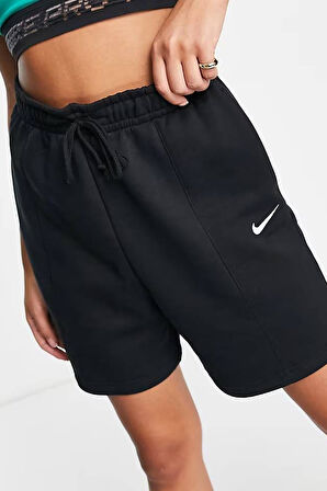 Nike Sportswear Essentials Collection Fleece High Rise Loose Fit Short Kadın Yüksek Bel Bol Kesim Pamuklu Şort Siyah
