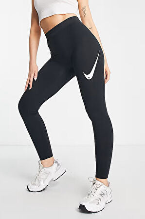 Nike Sportswear Swoosh Tight Fit High Rise Full Lenngth Kadın Yüksek Bel Spor Tayt Siyah