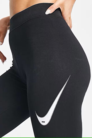 Nike Sportswear Swoosh Tight Fit High Rise Full Lenngth Kadın Yüksek Bel Spor Tayt Siyah