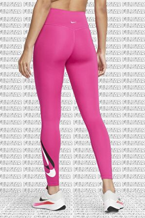 Nike One Dri Fit Big Double Swoosh Leggings 7/8 Toparlayıcı 2 İç Cepli Pembe Tayt