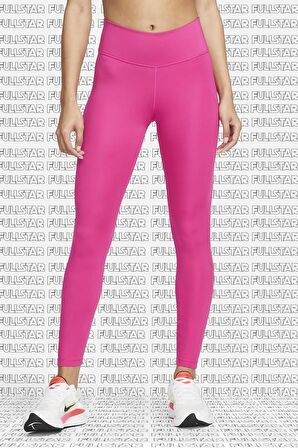 Nike One Dri Fit Big Double Swoosh Leggings 7/8 Toparlayıcı 2 İç Cepli Pembe Tayt