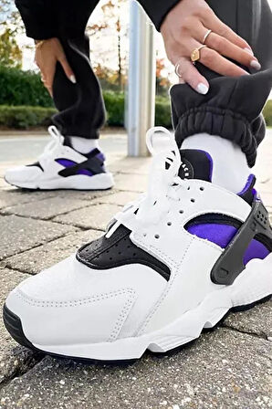 Nike Air Huarache Sneaker Unisex Gerçek Deri Tekstil Günlük Spor Ayakkabı Beyaz Mor