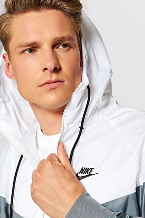 Nike Sportswear Windrunner Jacket Kapüşonlu Erkek Ceketi Beyaz Gri