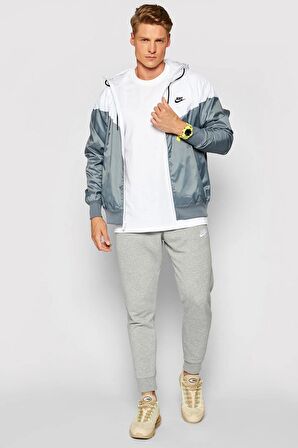 Nike Sportswear Windrunner Jacket Kapüşonlu Erkek Ceketi Beyaz Gri
