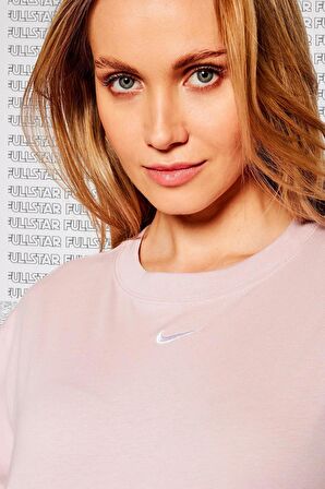Nike Sportswear Organic Cotton Short Sleve Dress Nakış Swooslu Elbise Pembe