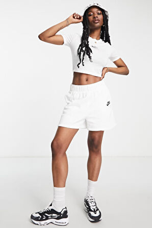 Nike Air High Rise Loose Fit Short White Kadın Bol Kesim Yüksek Bel Pamuklu Şort Beyaz
