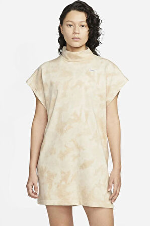 Nike Sportswear Women's Oversized Fit Washed Jersey Dress Kadın Oversize Elbise Tişört Bej