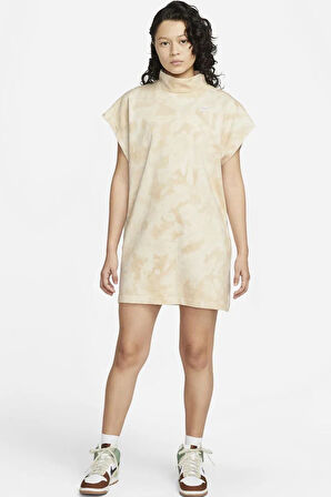 Nike Sportswear Women's Oversized Fit Washed Jersey Dress Kadın Oversize Elbise Tişört Bej