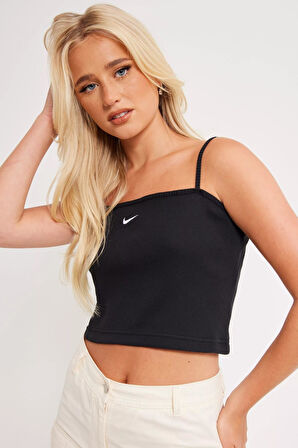 Nike Sportswear Essential Ribbed Crop Top Tank Kadın Askılı Fitilli Crop Atlet Siyah