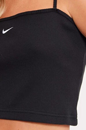 Nike Sportswear Essential Ribbed Crop Top Tank Kadın Askılı Fitilli Crop Atlet Siyah