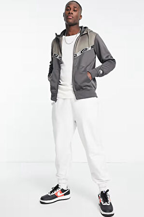 Nike Sportswear Repeat Graphic Full Zip Hoodie Kapüşonlu Erkek Sweatshirt Bej Gri