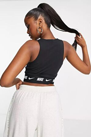 Nike Sportswear Logolu Bantlı Crop Top Siyah Kısa Atlet