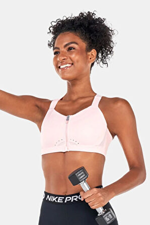 Nike Dri Fit Alpha High Support Padded Zip Front Sports Bra Kadın Fermuarlı Spor Bra Pembe