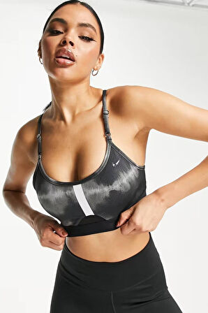 Nike Women's Indy Dye Allover Print Sports Bra Kadın Spor Sütyen Büstiyer Siyah Gri