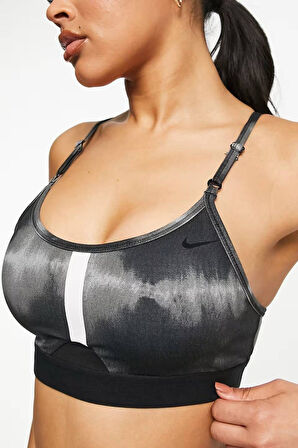Nike Women's Indy Dye Allover Print Sports Bra Kadın Spor Sütyen Büstiyer Siyah Gri