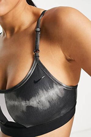 Nike Women's Indy Dye Allover Print Sports Bra Kadın Spor Sütyen Büstiyer Siyah Gri