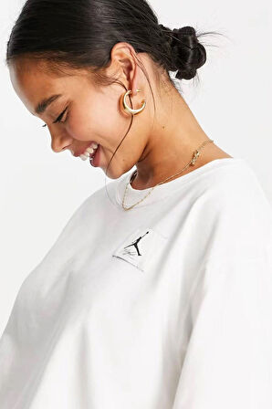 Nike Jordan Essential Boxy Loose Fit T-shirt Black Kadın Bol Kesim Crop Tişört Beyaz