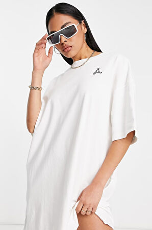 Nike Jordan Essentials Oversize T-Shirt Dress Kadın Oversize Tişört Elbise Beyaz