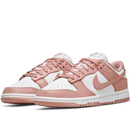 Nike Dunk Low Leather Unisex Sneaker Hakiki Deri Beyaz Pembe Spor Ayakkabı