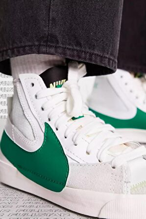 Nike Blazer Mid 77 Jumbo Leather Hakiki Deri Günlük Bilekli Spor Ayakkabı Beyaz Yeşil