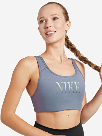 Nike Dynamic Training One Swoosh Dri Fit Women's Mid Support Sports Padded Sporcu Pedli Bra Mavi