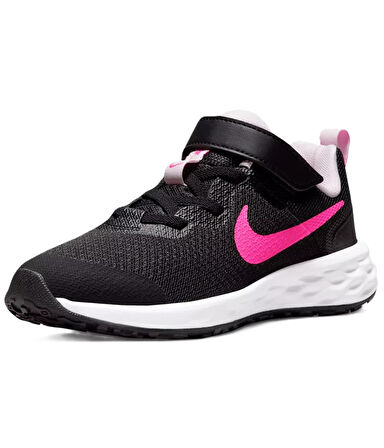 Nike Revolution 6 Walk Shoes Lastik ipli Kolay Giyimli Yürüyüş Ayakkabısı Siyah Pembe Swoosh