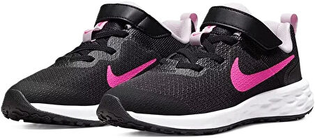 Nike Revolution 6 Walk Shoes Lastik ipli Kolay Giyimli Yürüyüş Ayakkabısı Siyah Pembe Swoosh